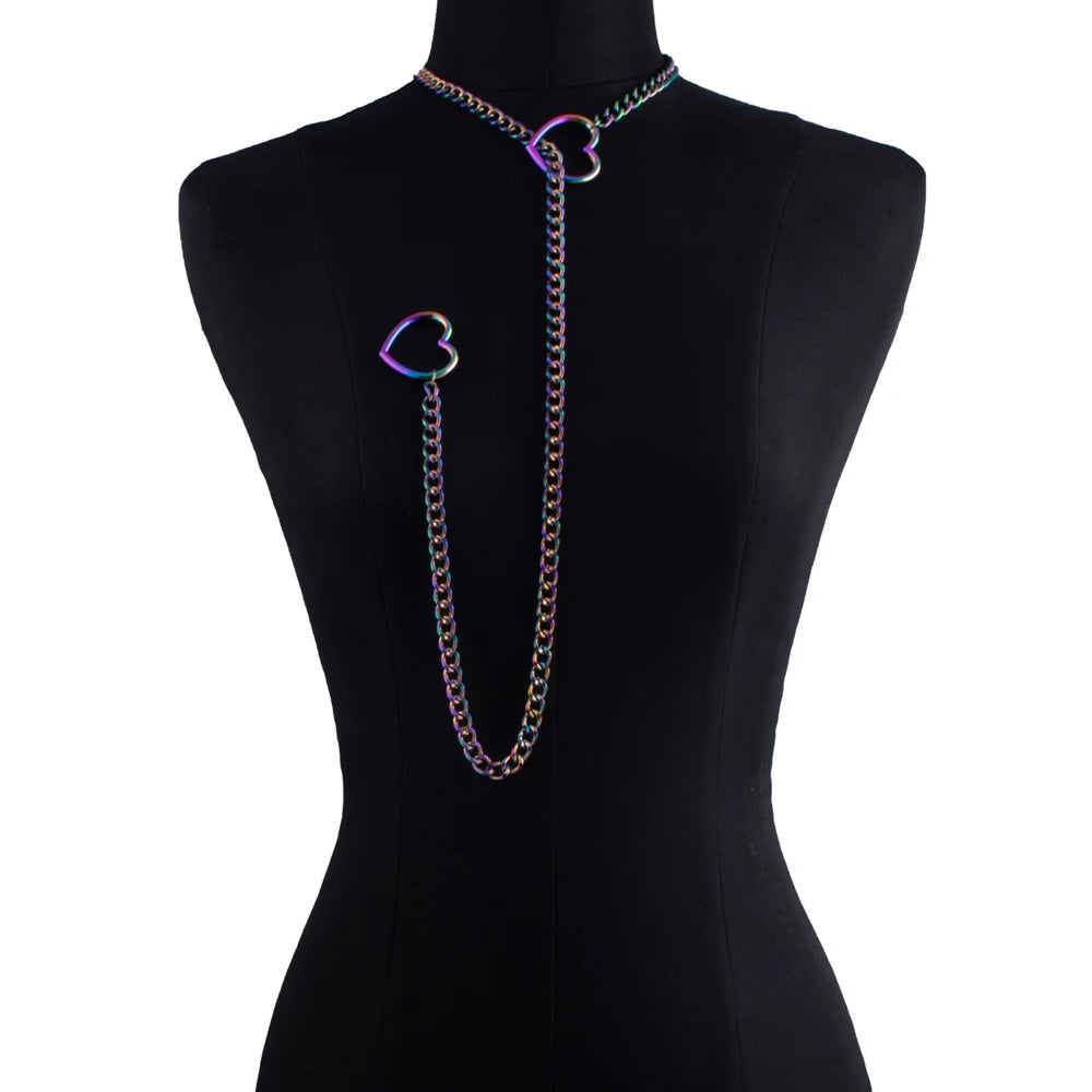 Heart Slip Chain Necklace For Women Punk Rock Love Chain Choker Necklace Gifts Adjustable Goth Jewelry