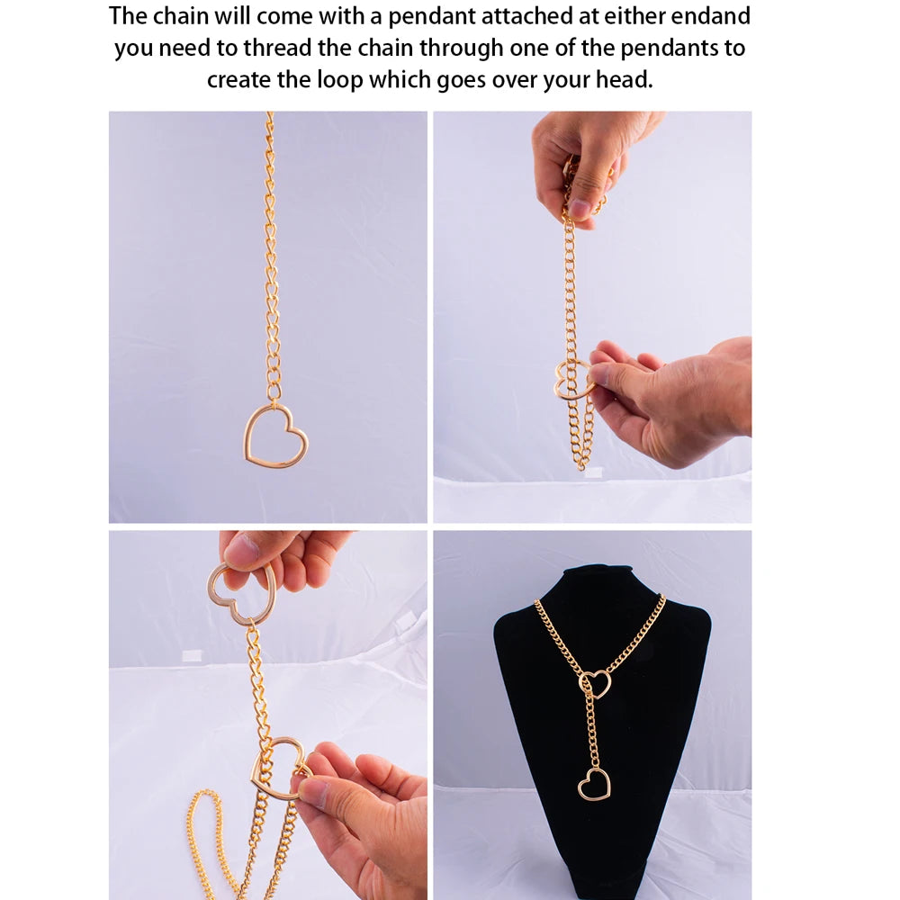 Heart Slip Chain Necklace For Women Punk Rock Love Chain Choker Necklace Gifts Adjustable Goth Jewelry